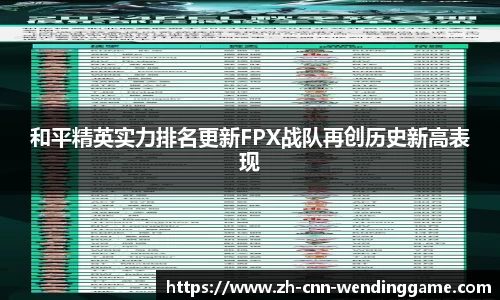 和平精英实力排名更新FPX战队再创历史新高表现